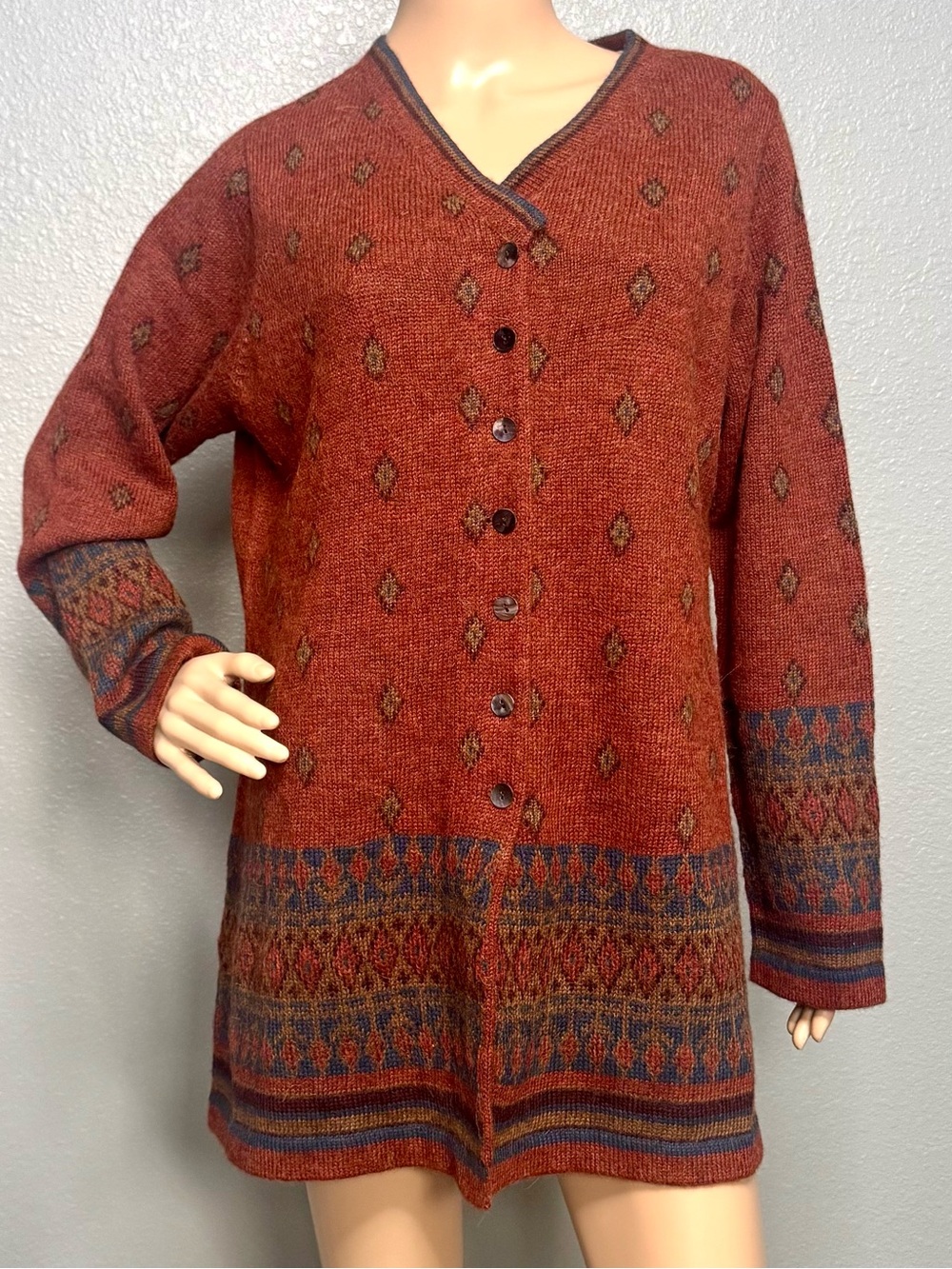 Peruvian Connections 100% Alpaca Button Front Cardigan Sweater Size L